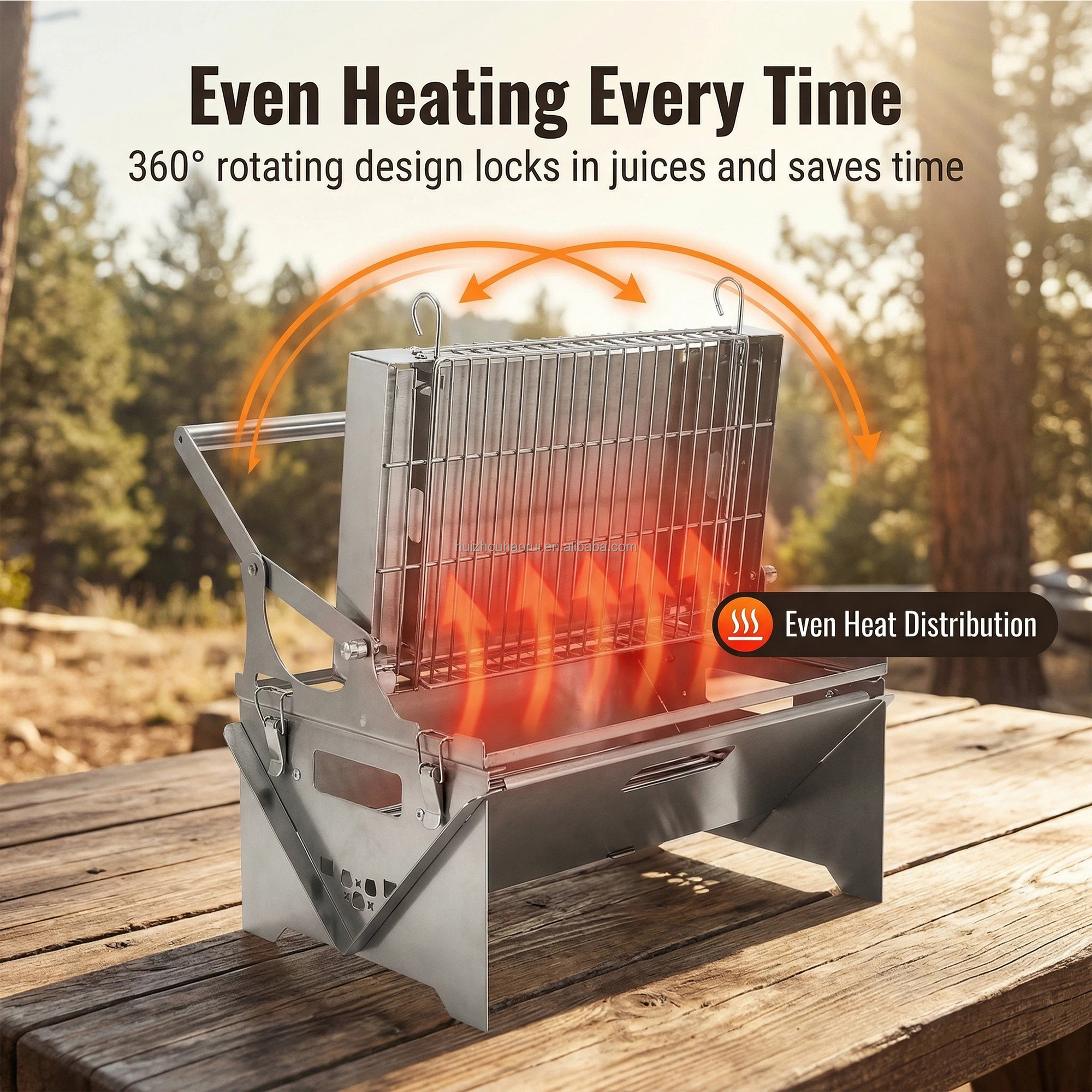 360&deg; Rotating Outdoor Garden Metal Folding BBQ Grill Stainless Steel Flipping Barbecue For Camping Picnics Beach Parties Home