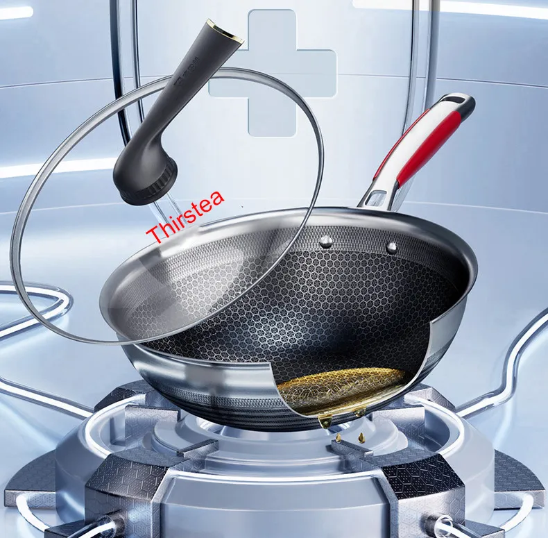 Honeycomb Fry Pot Non-Stick Pot Antibacterial Stainless Steel Stir Chinese Cooking Wok