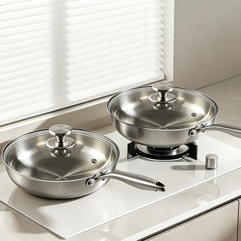 Customize Tri-Ply Frying Pan 22CM 18/8 304 Stainless Steel Pan With Lid Induction Cooking Pan Kitchen Frying Pan
