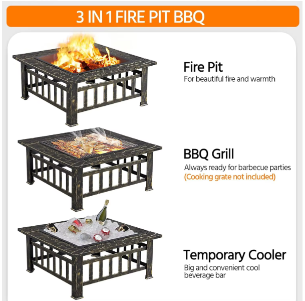 Custom Home Garden Portable Adjustable Charcoal BBQ Square Table Stove Campfire Brazier Outdoor Camping Fire Pit Stainless Steel