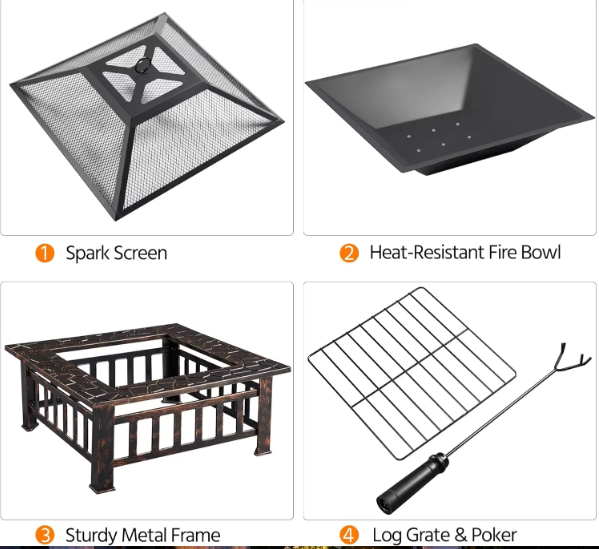 Custom Home Garden Portable Adjustable Charcoal BBQ Square Table Stove Campfire Brazier Outdoor Camping Fire Pit Stainless Steel