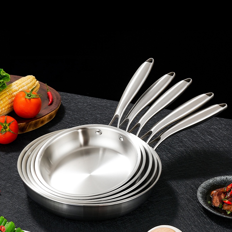304 Stainless Steel Frying Pan Triple-layer Steel Flat Bottom Custom Non-stick Suitable for Frying Steaks