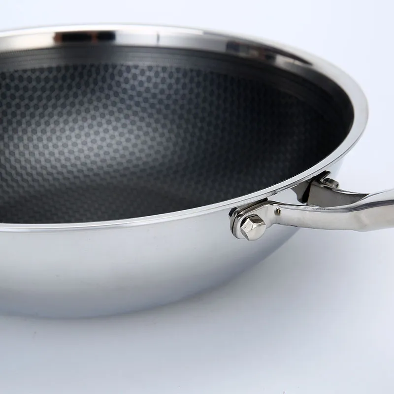 Wholesale Triply Stainless Steel 304 Non Stick Frying Pan Honeycomb Wok