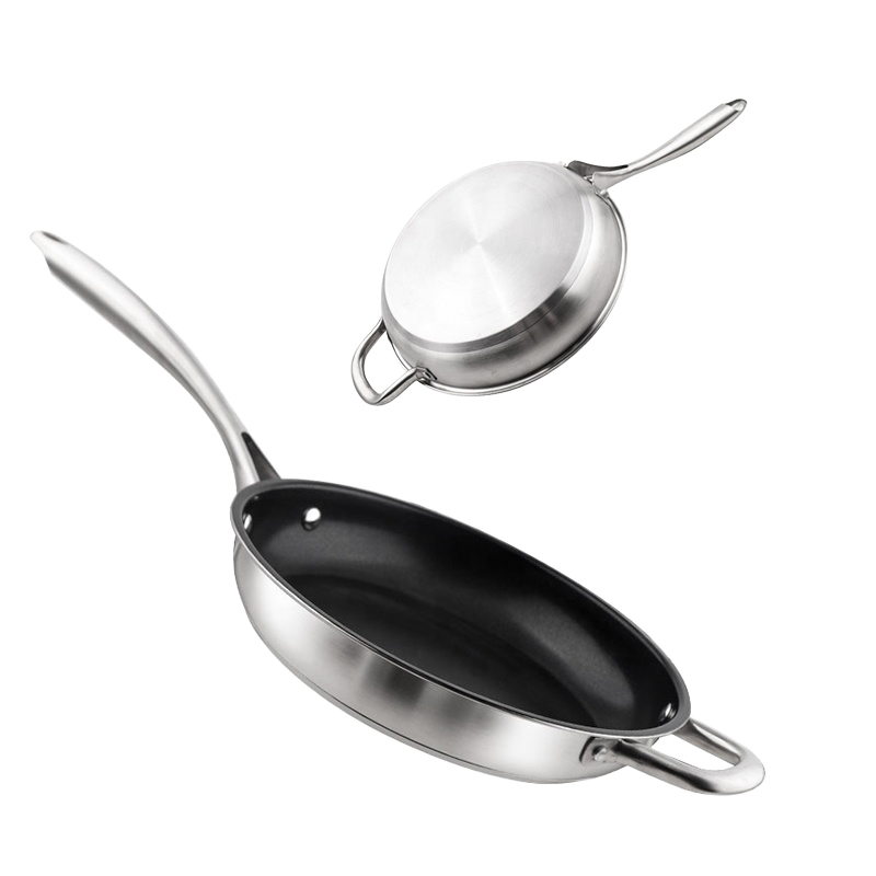 Eco-friendly Stainless Steel Flat Frying Pan Kitchen Cookware Stay Cool Handle Non-Toxic Nonstick Saute Pans for Egg