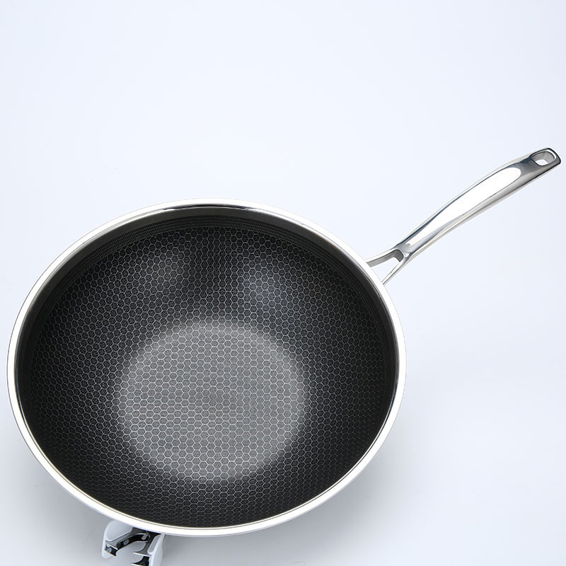 Wholesale Triply Stainless Steel 304 Non Stick Frying Pan Honeycomb Wok