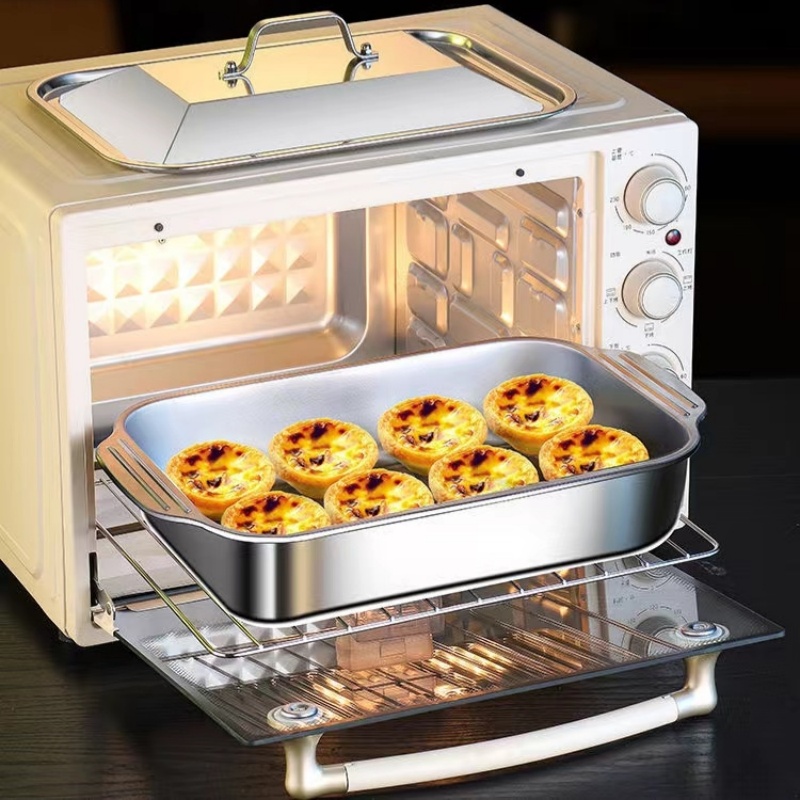 Rectangular Stainless Steel Roasting Pan for Grilled Fish Dish Grill Pan with Metal for Induction Cooker &amp; Baking Tray