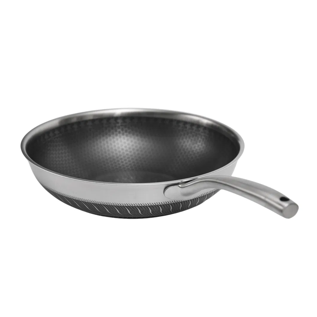 Factory Outlet Stainless Steel Cookware Non-Stick Double Layers Honey Comb Coating 30cm Wok