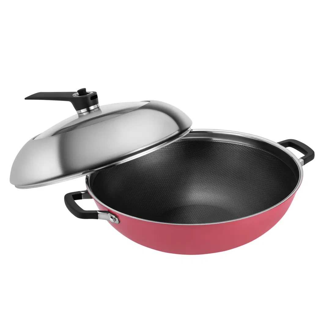 Hot Sales Cookware Stainless Steel Non-Stick Eterna Coating Ceramic Outer Layer 34cm Wok