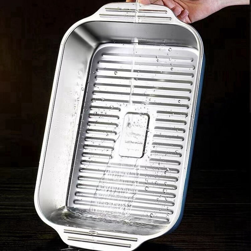 Rectangular Stainless Steel Roasting Pan for Grilled Fish Dish Grill Pan with Metal for Induction Cooker &amp; Baking Tray