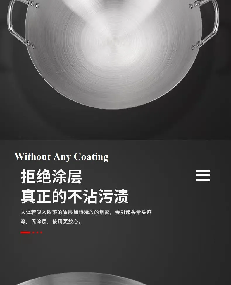 Thickened Stainless Steel Wok Pan Dual-Handled Frying Pan for Chinese Style Stir-Fry, Restaurant, Stove Top