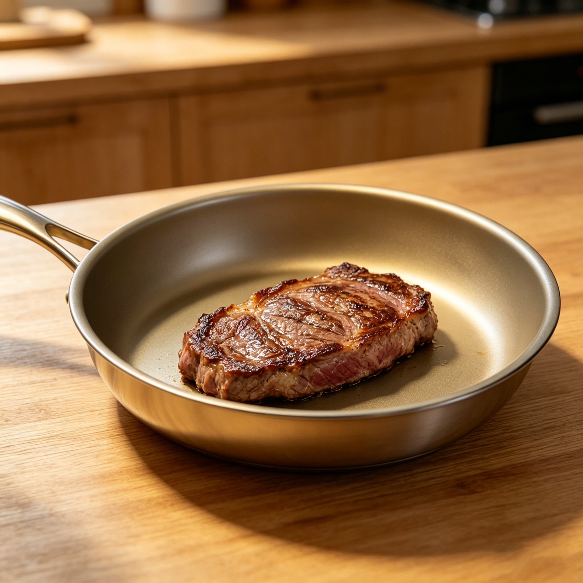 FLEY Household Titanium Coated Frypan 304/316 Stainless Steel Non Stick Saute Pan Single Handle Kitchen Frying Pan