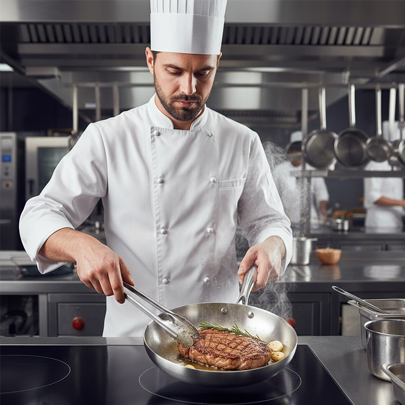 OEM/ODM 304 Stainless Steel Skillet Pan Non-Stick Flat Bottom Frying Pan Impact-bonded For Home Hotel Restaurant Use