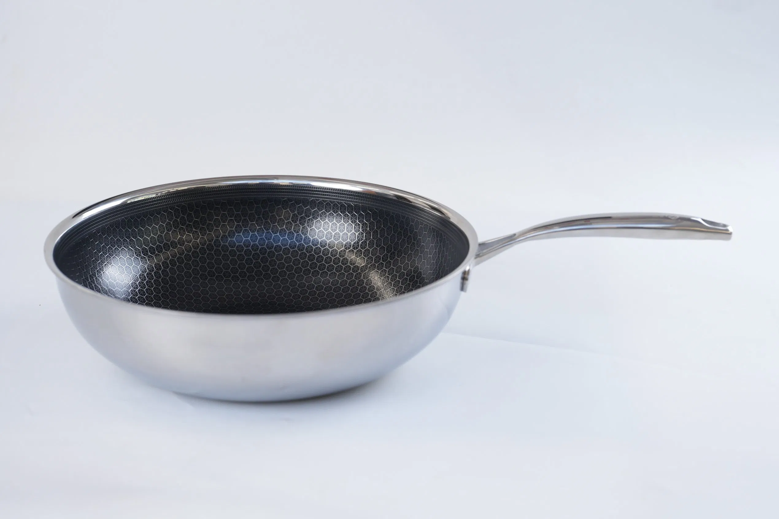 New Arrival 30cm Tri-Ply Stainless Steel Non-Stick Honey Comb Wok with Ceramic Paint Coating Pfoa&Pfas Free Cookware