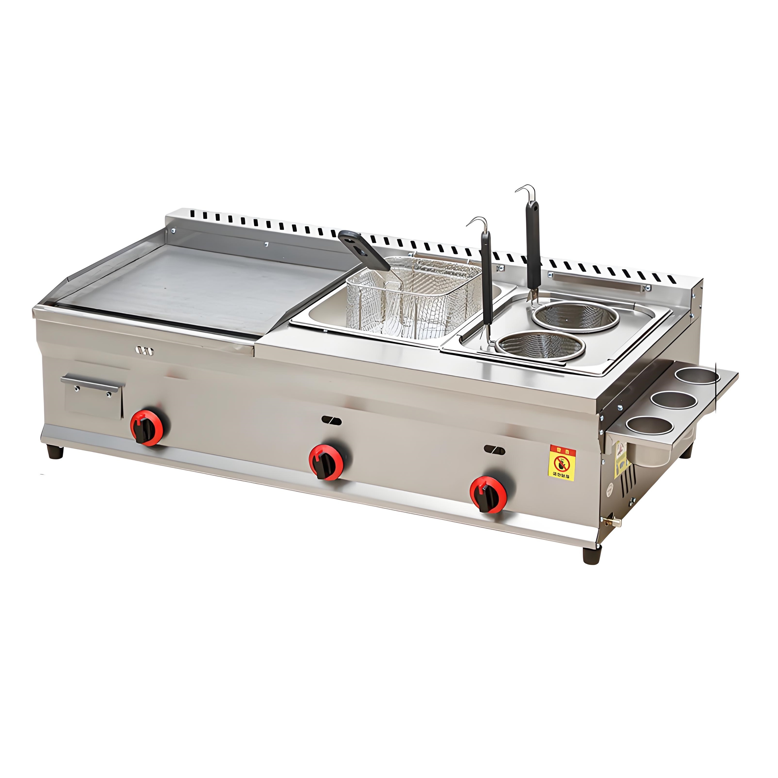 Hot Selling Commercial Gas Griddle+Double Frying Pot Restaurant High Quality Stainless Steel Equipment Gas Turbine