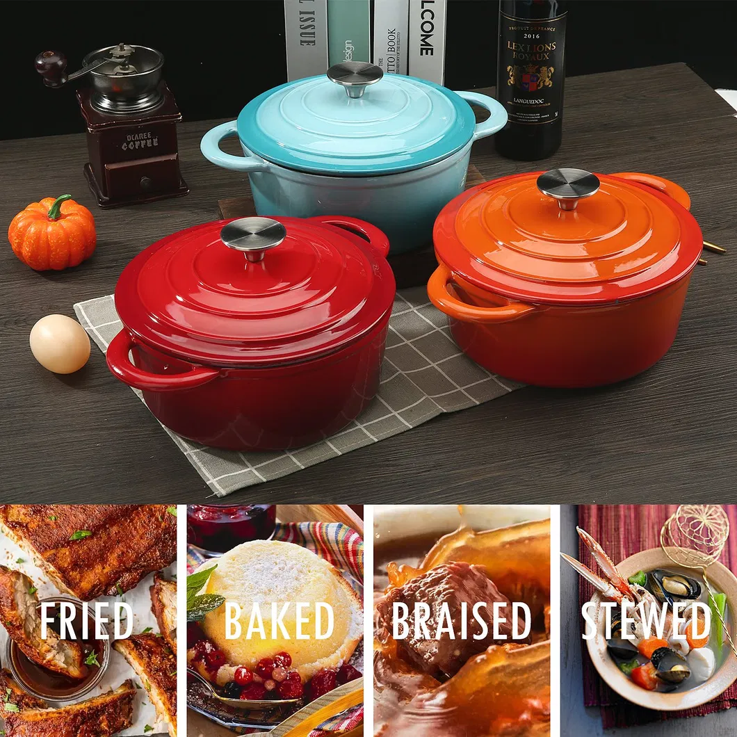 26cm 4.5L Enamel Cast Iron Casserole Stock Pot with Stainless Steel Knob