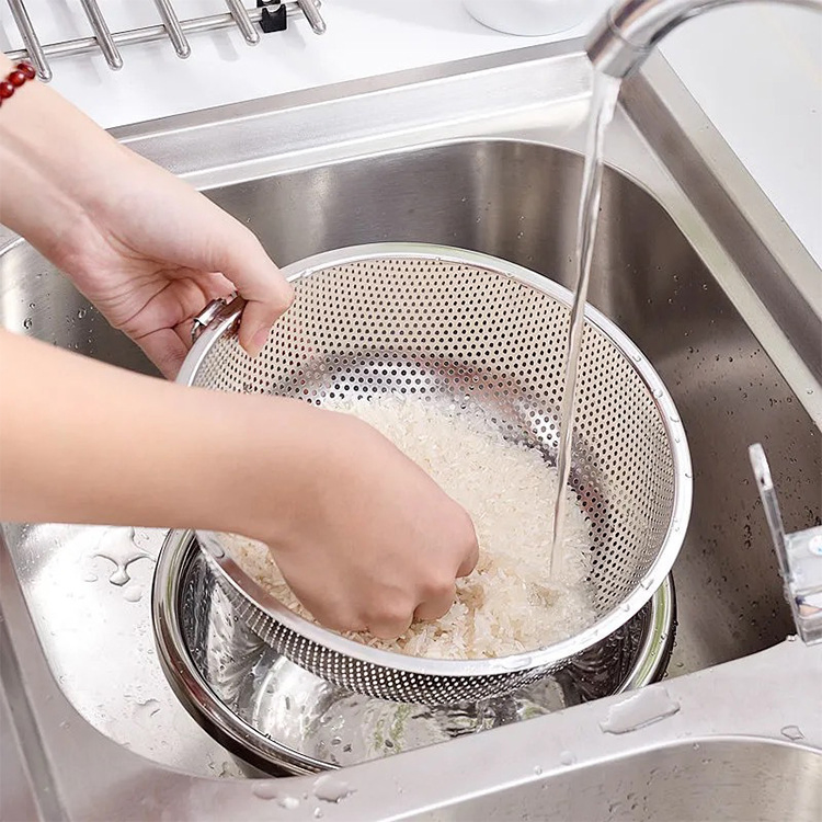 Stainless Steel Fine Mesh Colander Multi-Functional Kitchen Washing Basket for Rice Vegetable Fruit
