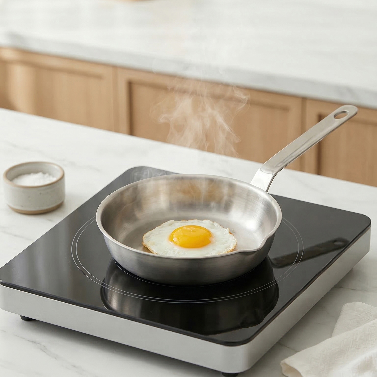 316 Stainless Steel Multi-layer Bottom Frying Pan Stove-friendly Coating Egg Frying Pan Flow-through Opening 1-2L Capacity
