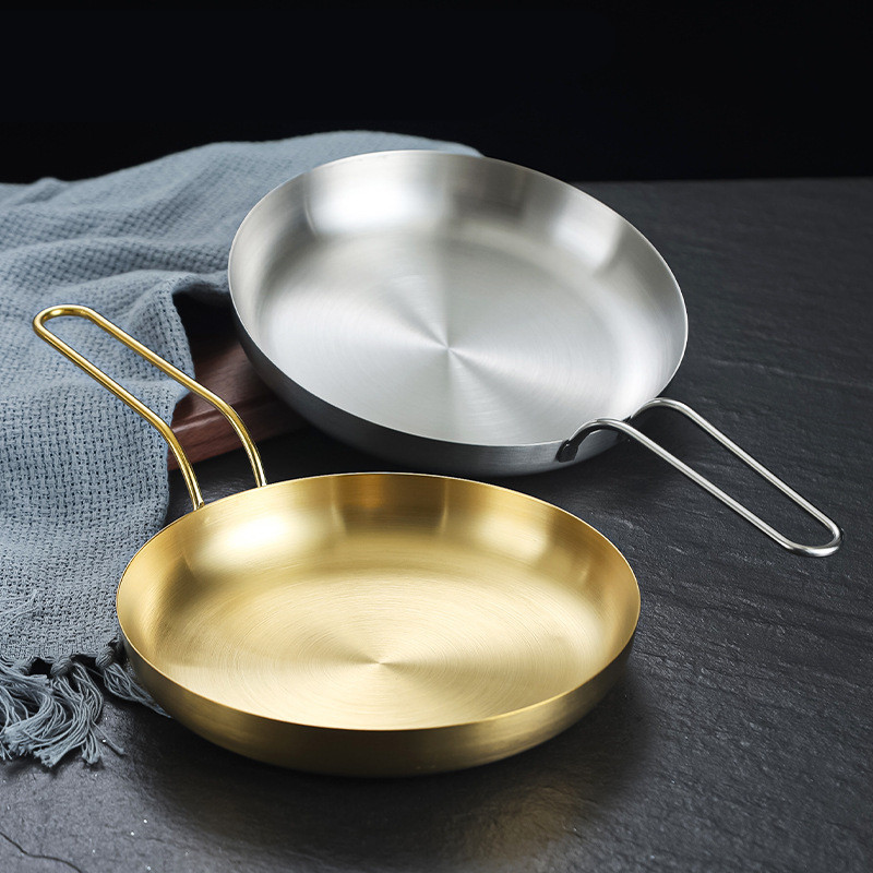 Durable Stainless Steel Golden Sliver Frying Pan Steak Skillet Roasting Cooking Pots Kitchenware Kitchen Cookware Accessories