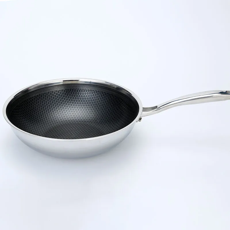 Wholesale Triply Stainless Steel 304 Non Stick Frying Pan Honeycomb Wok