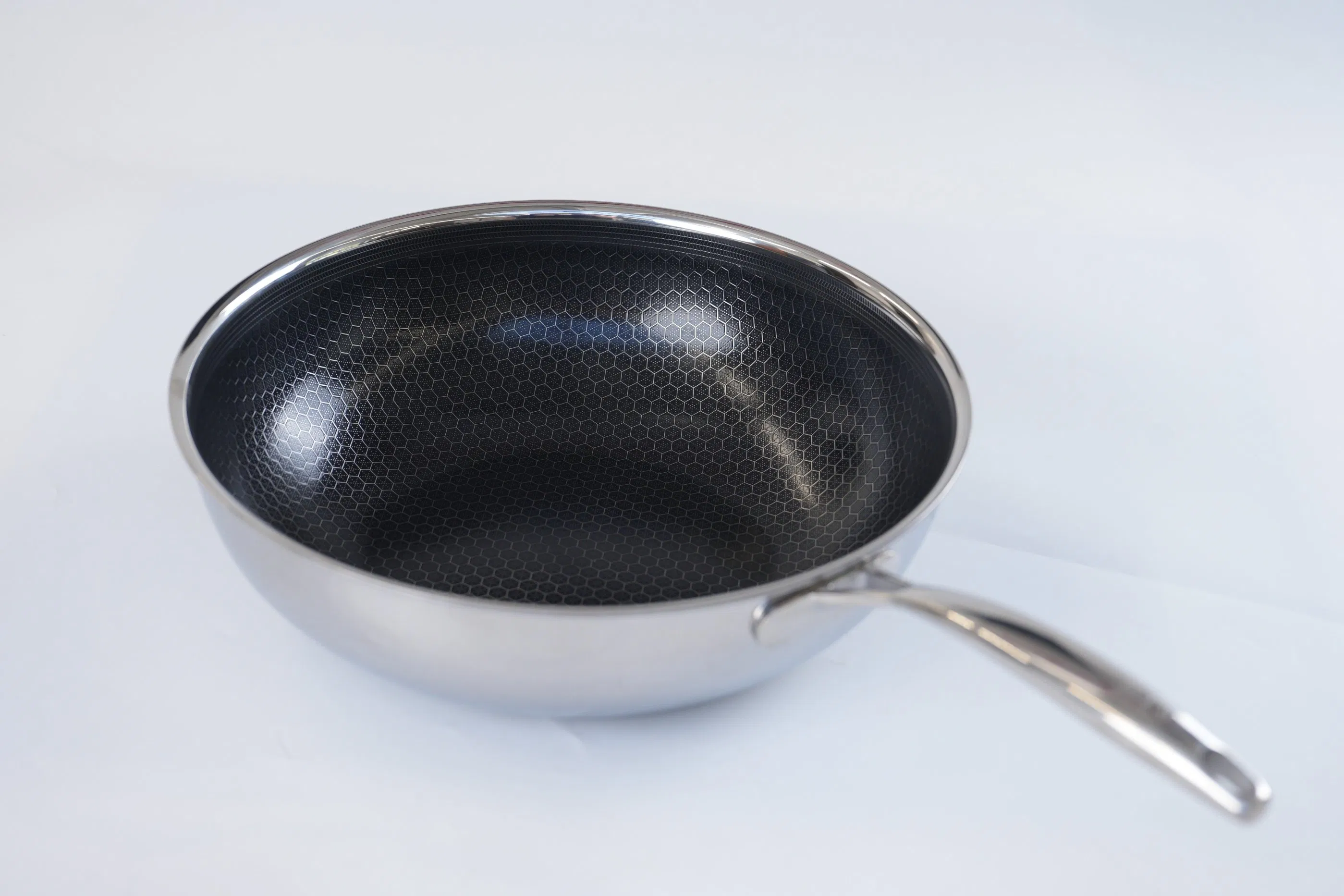 New Arrival 30cm Tri-Ply Stainless Steel Non-Stick Honey Comb Wok with Ceramic Paint Coating Pfoa&Pfas Free Cookware