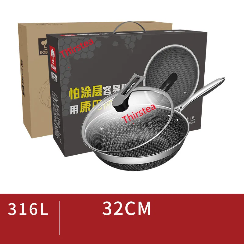 Double Sided Honeycomb 316 Stainless Steel Wok Induction Stove 32cm Cooking Wok