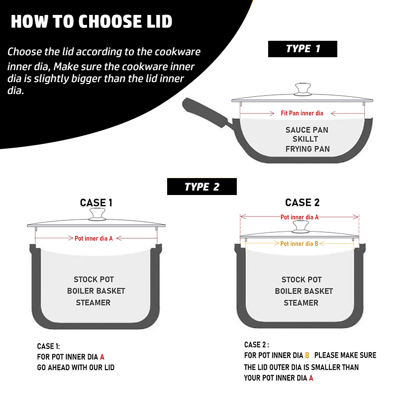 Custom Size Tempered Multipurpose Irregular Shaped Stainless Steel Skillet Pan Pot Tempered Glass Lid with Konb