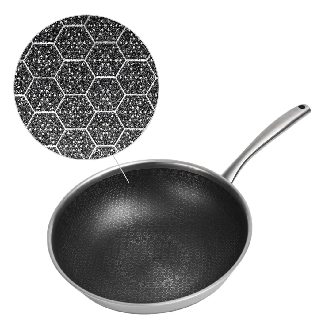 Factory Outlet Stainless Steel Cookware Non-Stick Double Layers Honey Comb Coating 30cm Wok