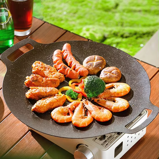 Korean Style Multipurpose Cast Iron Steel Roasting Pan Outdoor BBQ Rectangle Non Stick Maifanshi Grill Pan