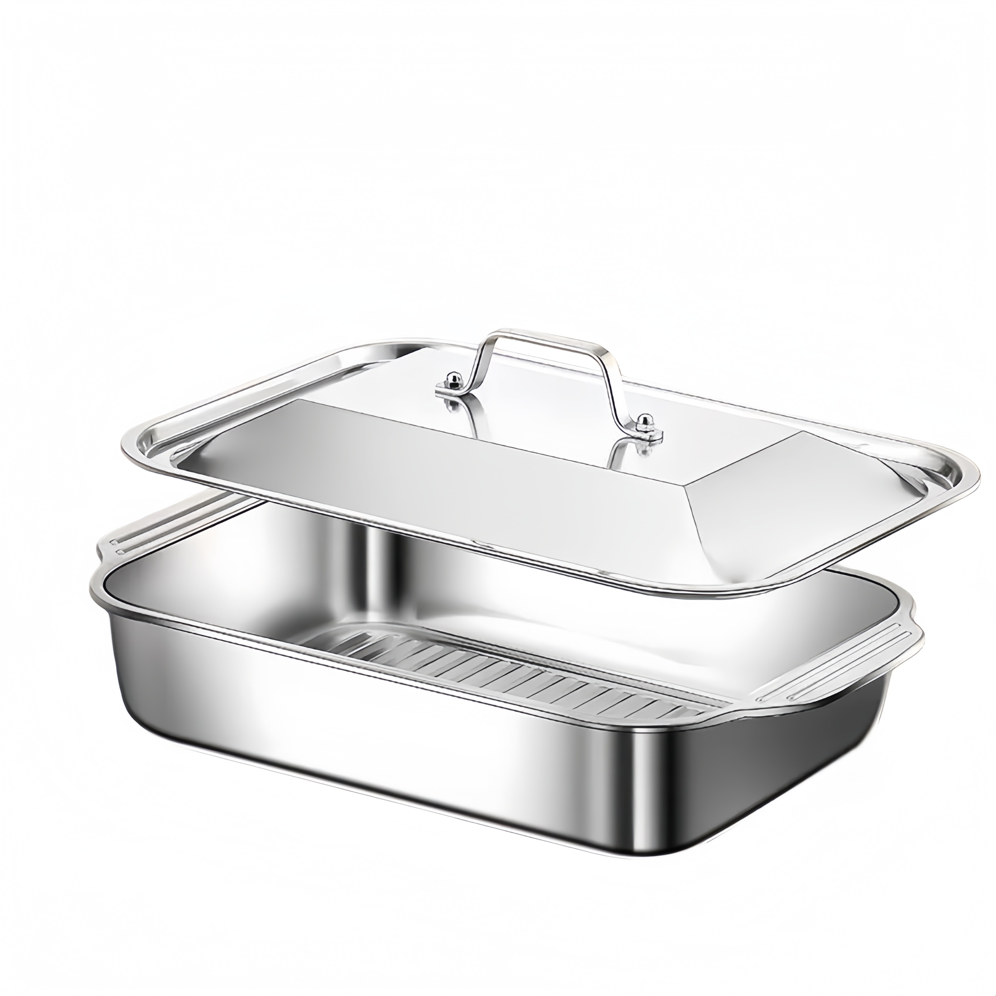 Rectangular Stainless Steel Roasting Pan for Grilled Fish Dish Grill Pan with Metal for Induction Cooker &amp; Baking Tray