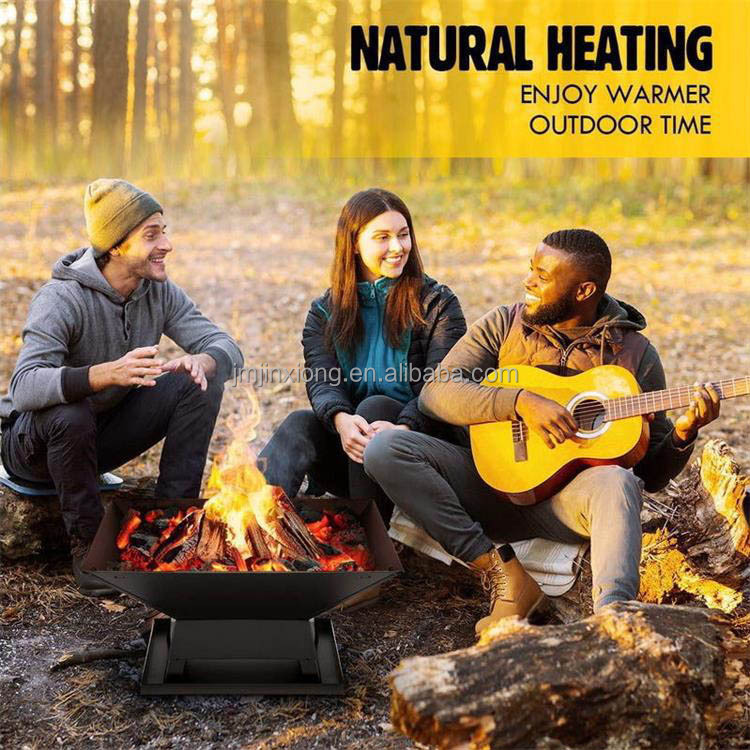 Garden DIY Fire Pit Table Brazier with BBQ Grill Portable Foldable Stainless Steel Charcoal Logs BBQ Grill