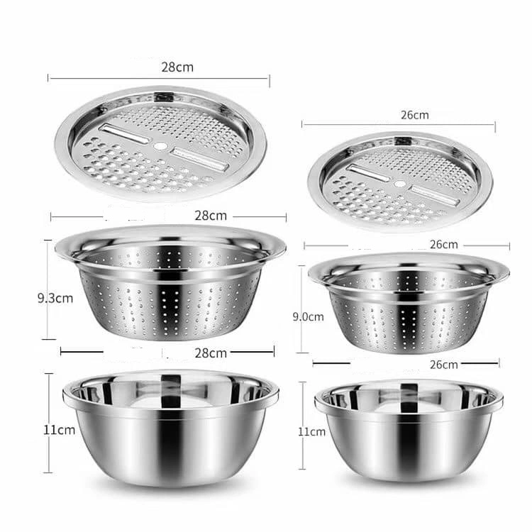 Multifunctional 3PCS Grater Set Stainless Steel Colander Mixing Bowls Washing