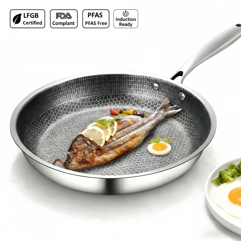 Modern Design Nonstick Frying Pan Wholesale Stainless Steel Honeycomb Wok Pan And Skillet Induction Stove Compatible