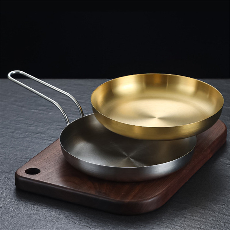 Durable Stainless Steel Golden Sliver Frying Pan Steak Skillet Roasting Cooking Pots Kitchenware Kitchen Cookware Accessories