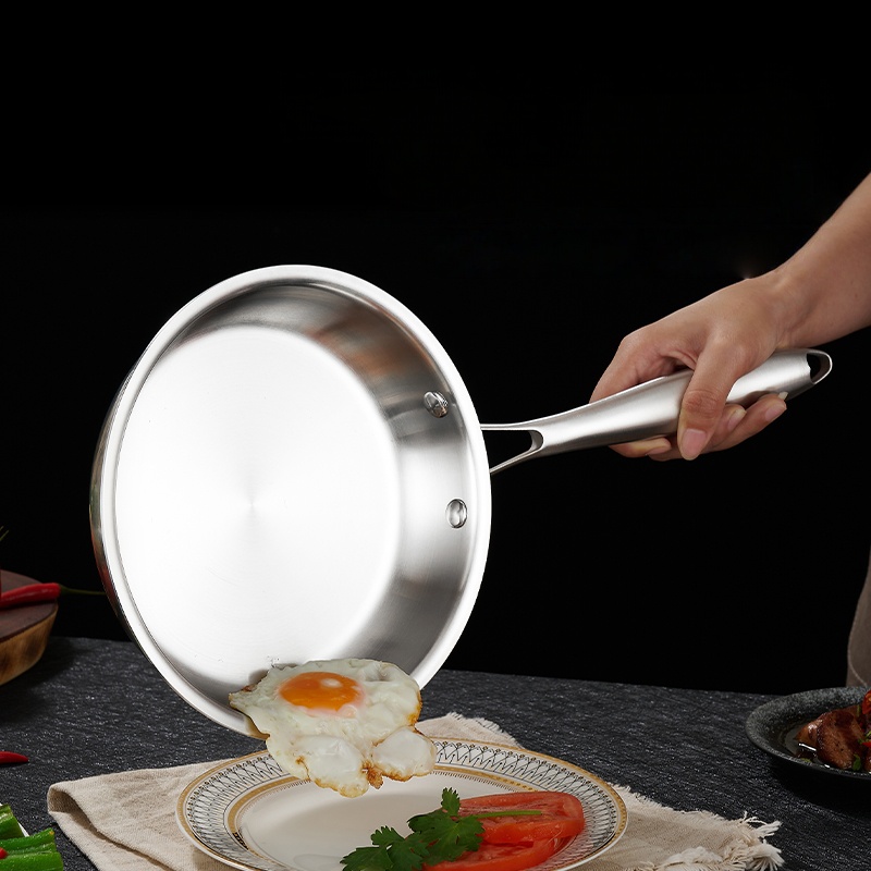 304 Stainless Steel Frying Pan Triple-layer Steel Flat Bottom Custom Non-stick Suitable for Frying Steaks