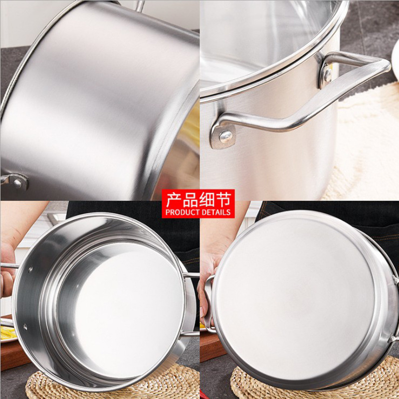28cm Food Grade Stainless Steel All-Stovetop Safe Stockpot Dutch Oven Simmer Soup Pot Glass Lid 16set Per Carton
