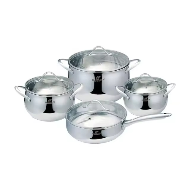 8-Piece Stainless Steel Apple Shaped Cookware Set Dutch Oven Pot with Induction Bottom for Cooking