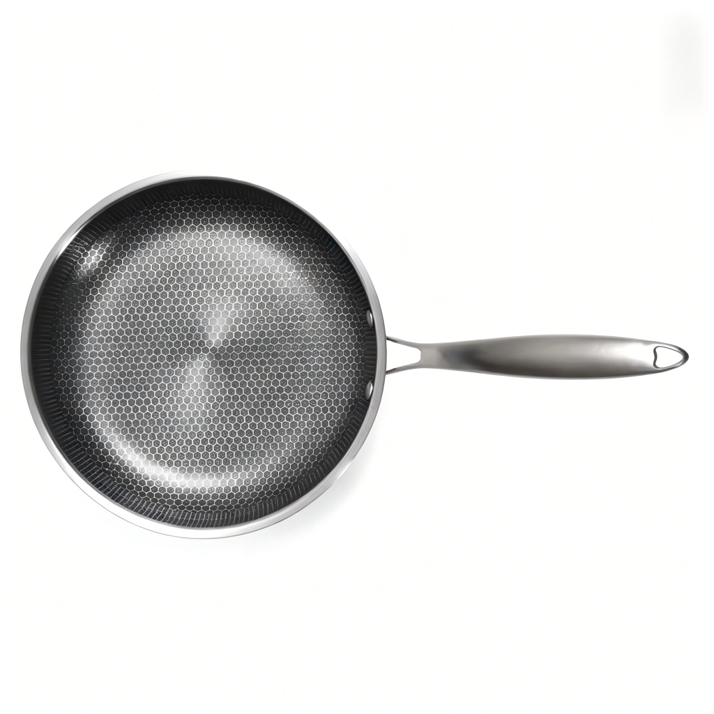 FLEY 304 Tri-ply Stainless Steel Honeycomb Wok Pan Non-stick Induction Skillet With Cool Handle For Eggs Steaks Daily Cooking