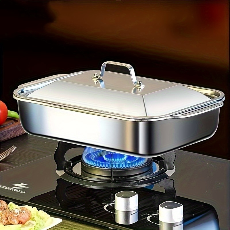 Rectangular Stainless Steel Roasting Pan for Grilled Fish Dish Grill Pan with Metal for Induction Cooker &amp; Baking Tray