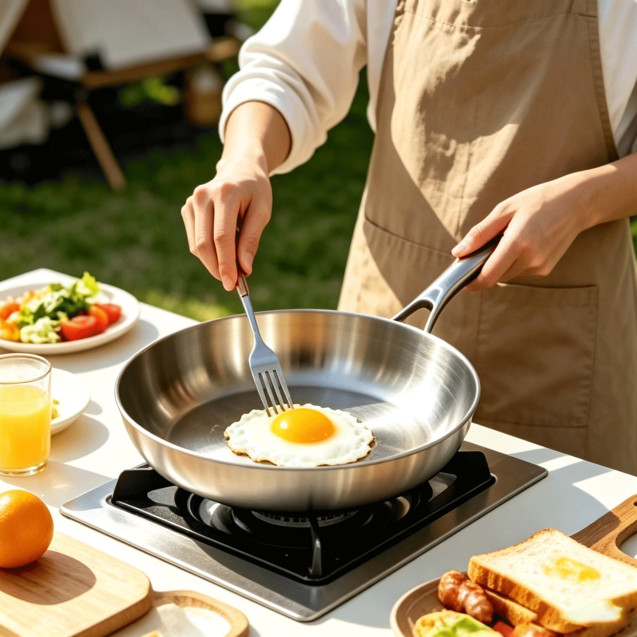 FLEY Commercial Sufuria Non Stick Frying Pan Tri-Ply Stainless Steel 4 In 1 Kitchen Skillet With Handle For Daily Cooking