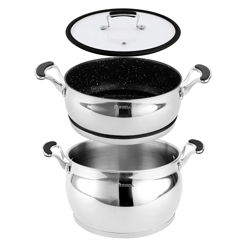 3 in One Stainless Steel Couscous Pot Set Stock Pot with Steamer with Non-Stick Coating