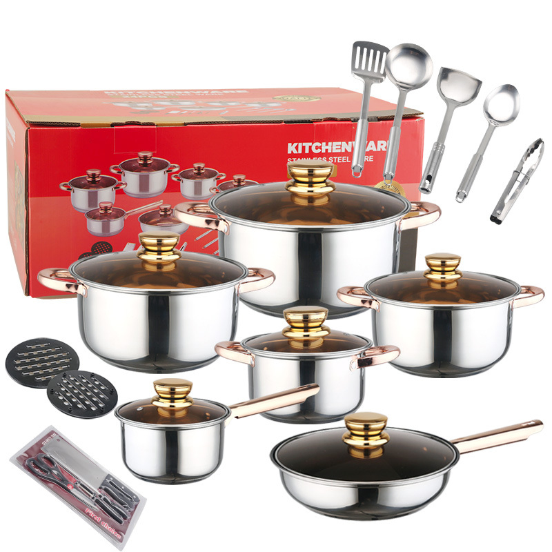 Factory Direct: Stainless Steel Cookware Set (24-Piece / 12-Piece) — Includes Stockpot, Milk Pan, and Frying Pan — Cross-Border Export Assortment