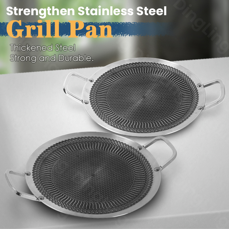 Thicken Full Stainless Steel Roasting BBQ Grill Griddle Pan