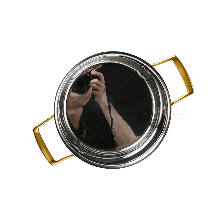 Custom Cookware 18-24cm Tri-ply Stainless Steel Gold Handle Inductional Stock Pot Dutch Oven Cooking Pot Casserole