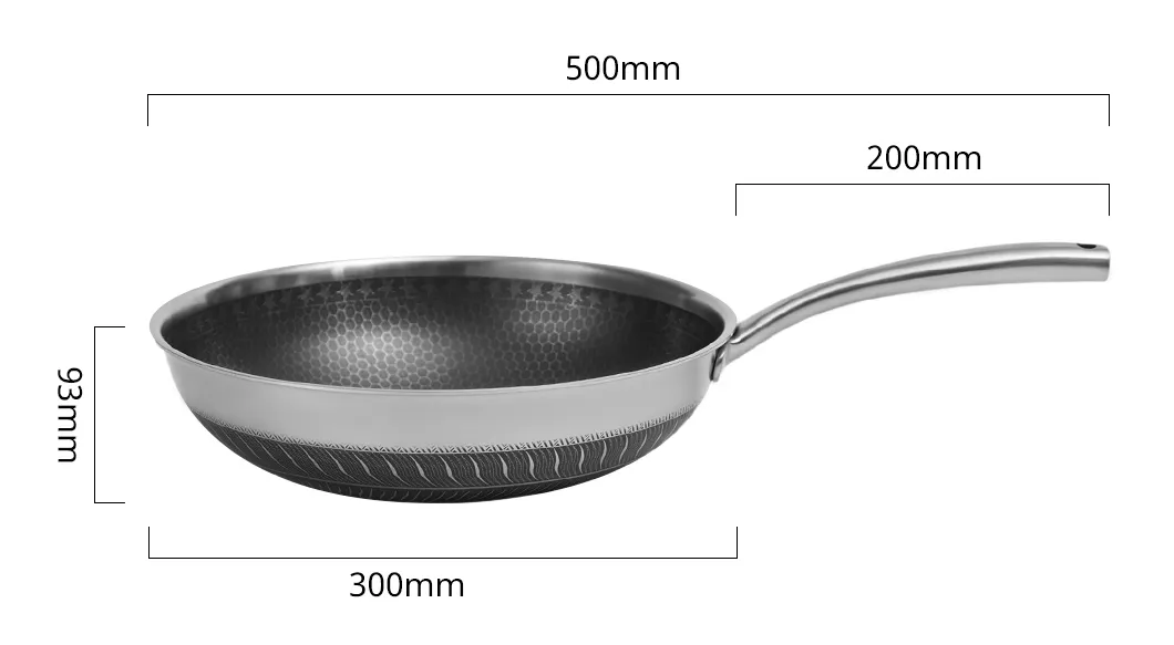 Factory Outlet Stainless Steel Cookware Non-Stick Double Layers Honey Comb Coating 30cm Wok