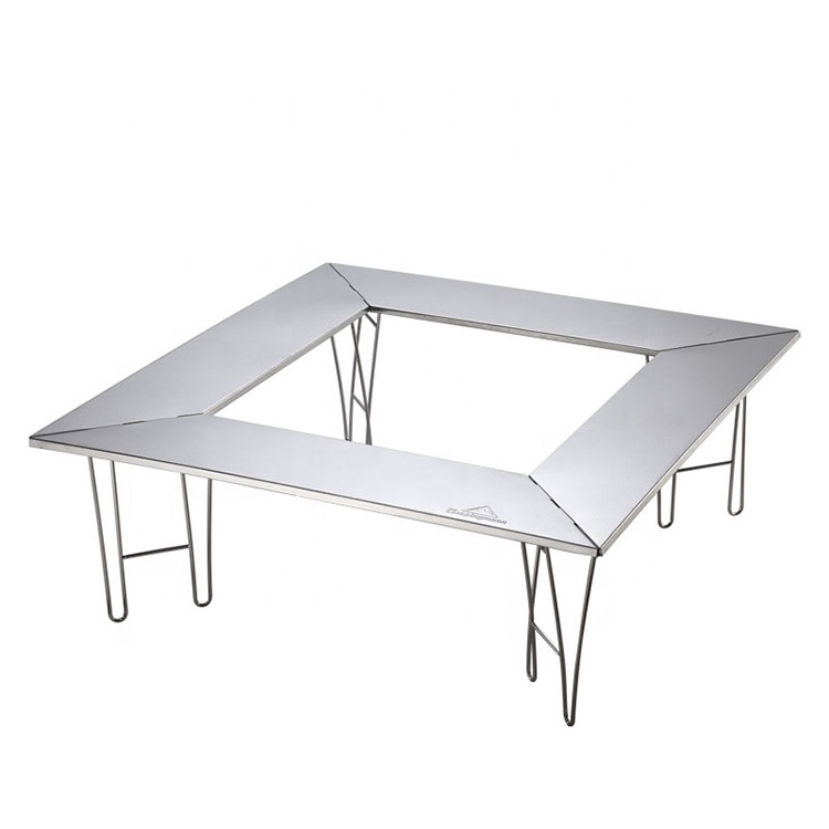 IGT Outdoor Camping Portable Folding Stainless Steel BBQ Table Collapsible Brazier Fire Pit Fireplace Square Picnic Table