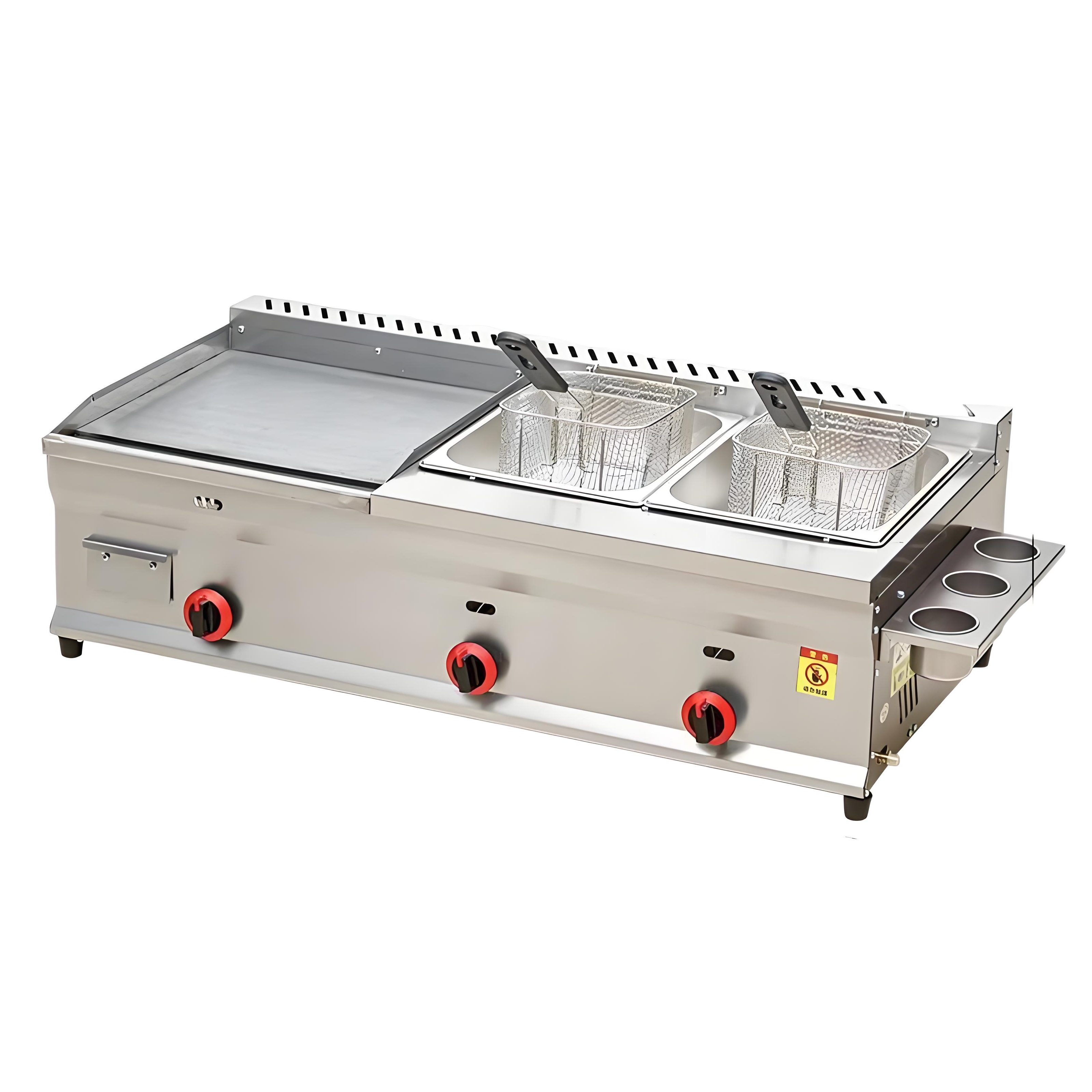 Hot Selling Commercial Gas Griddle+Double Frying Pot Restaurant High Quality Stainless Steel Equipment Gas Turbine