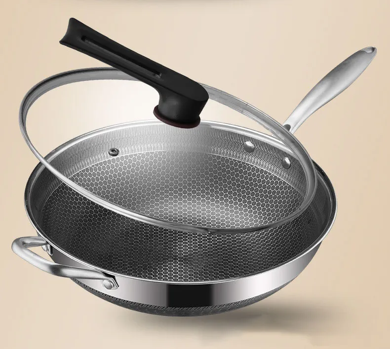 Double Sided Honeycomb Frying Pan Non Stick Stainless Steel Cookware Wok