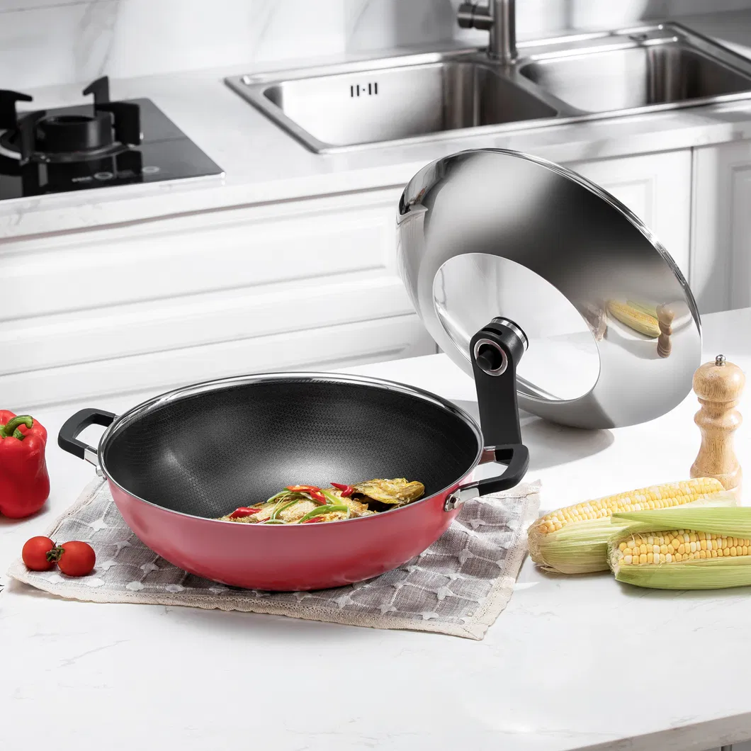 Hot Sales Cookware Stainless Steel Non-Stick Eterna Coating Ceramic Outer Layer 34cm Wok