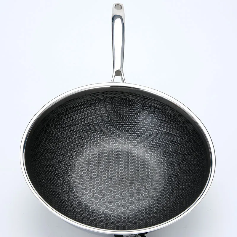 Wholesale Triply Stainless Steel 304 Non Stick Frying Pan Honeycomb Wok