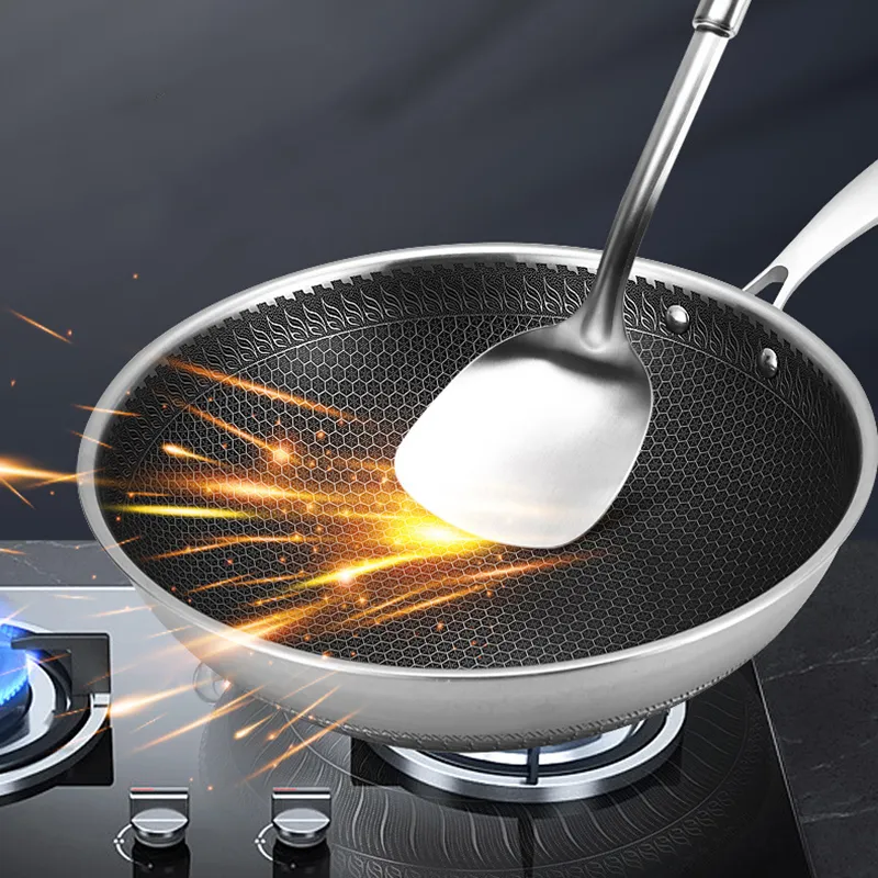 Honeycomb Non Stick Induction Cookware 316 Stainless Steel Wok